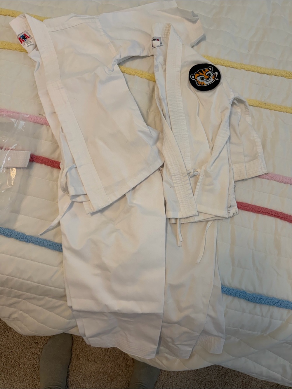 White Martial Arts Gi with Tiger Patch 2 sets Karate uniform size 000